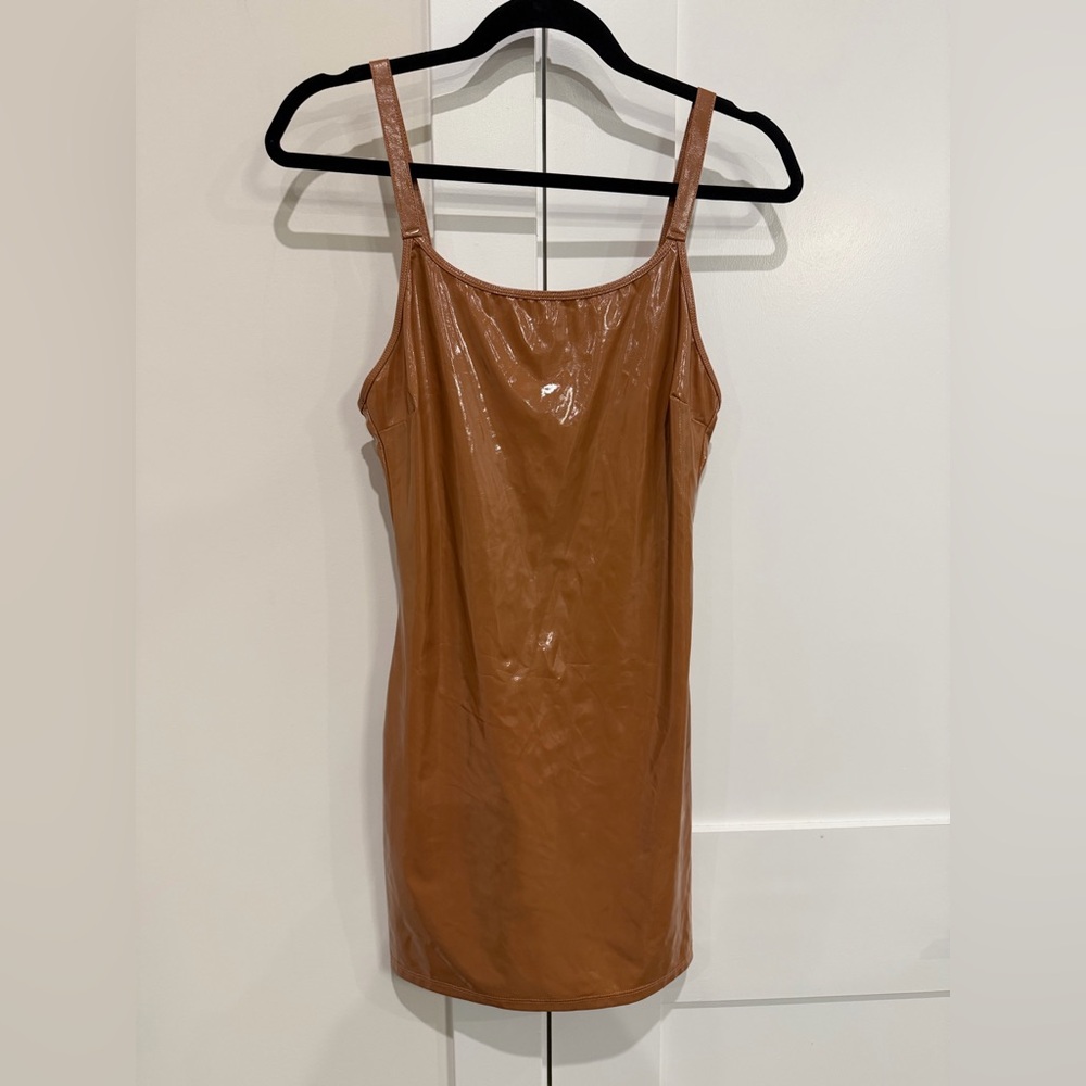 L.A. ROXX Brown Collectors‎ PVC Faux Leather Dress in Medium Rare Archival EUC